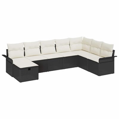 vidaXL - Tuinbank - Set - 8 - st - Zwart - en - Crème - poly - rattan