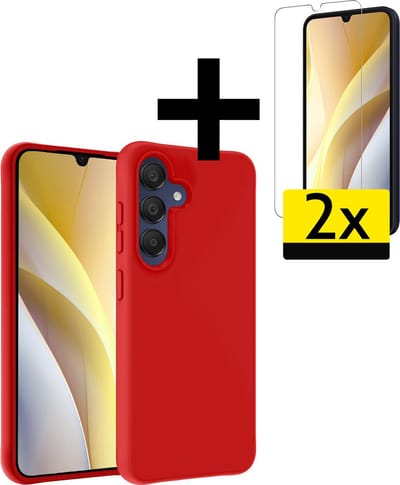 Hoesje - Met 2x Screenprotector - Geschikt voor Samsung Galaxy A15 - Sterk & Shockproof - Back Cover - Siliconen Case - Telefoon Hoes - Telefoonhoesjes - Rood