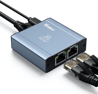 Ethernet Splitter - LAN Verdeler - Netwerk Uitbreiden - 1Gbps Hoge Snelheid - 2 Poorten - Zilver