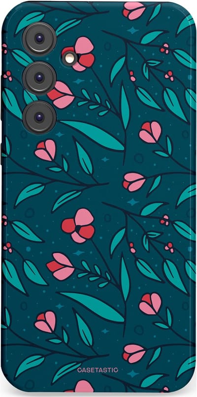 Casetastic hoesje geschikt voor Samsung Galaxy A35 - Dubbellaagse bescherming - Blauwe Groene Bloemenpracht - Fashion Case - Petrol Donkergrijs