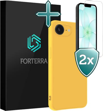 Hoesje Met 2x Screenprotector - Geschikt voor Apple iPhone 17e - Sterk & Shockproof - Telefoon Hoes - Back Cover - Siliconen Case - Geel