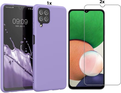 Hoesje Geschikt Voor Samsung Galaxy A22 4G Hoesje Soft Nano Silicone Backcover Gel Lavendel Paars Met 2x Glazen Screenprotector