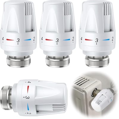 Set van 4 Thermostaatknoppen voor Radiatoraansluiting M30 x 1,5 met Vorstbeveiliging en Instelstanden