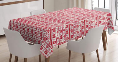 ABAKUHAUS kersttafelkleed, Noordse randen, waterdicht wasbaar met heldere zichtbare kleuren, geen vervaging, gepersonaliseerd, 140 x 240 cm, oranje wit