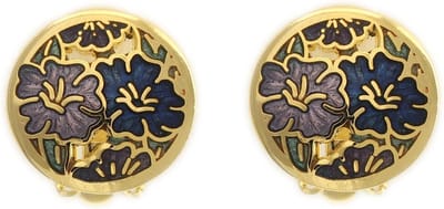 Behave Dames clip oorbellen goud-kleur blauwe bloemen