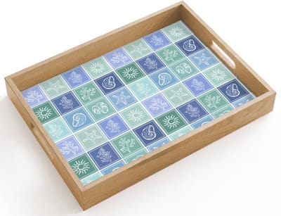 Dienblad hout 40x30 cm - Schootdienblad - Kust - Zee - Groen - Blauw - Borrelplank rechthoek - Plateau dienbladen