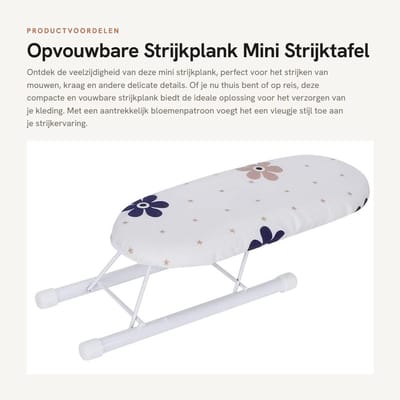 Dailygoods- Strijkplank Opvouwbaar - Mini Strijktafel - Antislip Voetafdekking - Afneembare Hoes - Multifunctioneel voor Mouwen en Kragen - Duurzaam en Ruimtebesparend