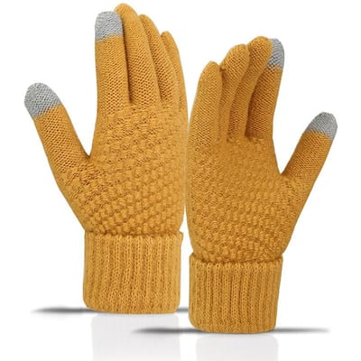 Gants d'hiver pour écran tactile pour femmes et hommes, mitaines chaudes en tricot extensible, imitation laine, doigts complets, gants pour femmes, crochet, Luvas, épais One Size jaune