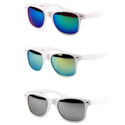 Fako Fashion - Zonnebrillen Set Wit - Heren Zonnebril - Dames Zonnebril - Classic - UV400 - Wit Frame - Set - 3 Stuks
