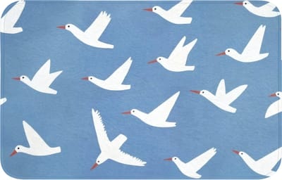 WC mat 80x50 cm - Antislip - Vogels - Wit - Patroon - Toiletmat - Vloermat - Douchemat - Toilet tapijt - Toiletmatten