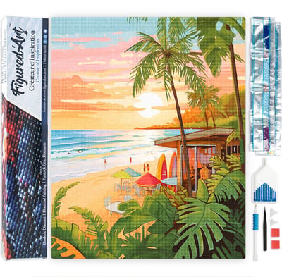 Figured'Art Diamond Painting set Volwassenen 40x50 cm Surfclub - 5D DIY Art full drill vierkante diamant - Opgerold canvas