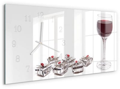 Tulup Wandklok - Wijnglas Klok Glas Met Opdruk - 60x30 cm - Veelkleurig Moderne Wandklok Glas - Witte Handen - Rechthoekige Wandklok - Wandklok Glas Met Motief - Decoratieve Glazen Klok