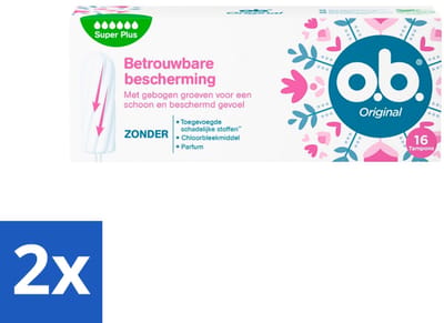 2 x o.b. Tampons - Original Super Plus - Voor Extra Bescherming en Comfort - 16 Tampons - Tampons - Menstruatiebescherming - Super Plus Tampons - Bescherming Tegen Lekkage - Plantaardige Kern