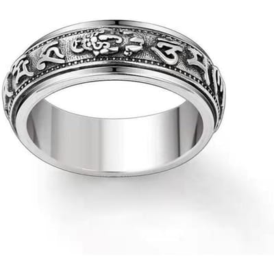 Nouvelle Bague Rétro Six Caractères Mantra Homme Bague Courageuse Bague Rotative Bijoux Accessoires Tendance Personnalité 8 blanc