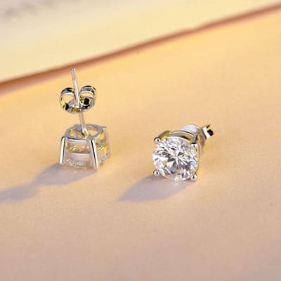 Eenvoudige Sieraden 925 Sterling Zilver Ronde Zirkonia Oorknopjes Voor Vrouwen Bruiloftssieraden Vrouwelijk Pendientes Eh067 beige