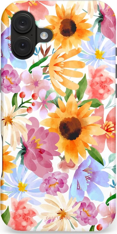 Casetastic hoesje geschikt voor Samsung Galaxy A27 - Dubbellaagse bescherming - Bloemenwind - Fashion Case - Lichtblauw Terracotta Geel
