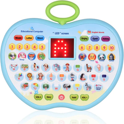 Jouet éducatif précoce, tablette d'apprentissage, jouet informatique pour tout-petits, avec écran LED, 8 Modes d'apprentissage bleu