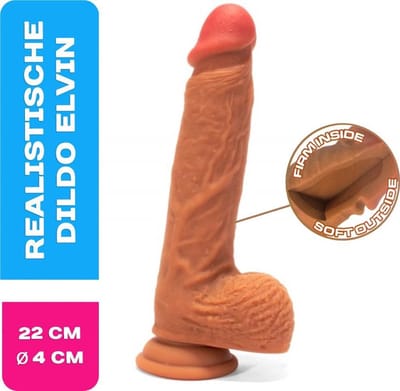 Lusty Realistische Dildo Elvin - 22 x 4 CM - Dubbellaags SIliconen - Met Zuignap en Balzak - Levensechte Natuurlijke Dildo - Seksspeeltjes - Sex Toys