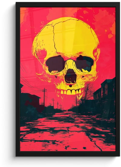 Poster in lijst - Fotolijst 40x60 cm - Posters - Straat - Verlaten - Schedel - Geel - Posterlijst zwart - Decoratie - Wanddecoratie woonkamer - Muurdecoratie slaapkamer