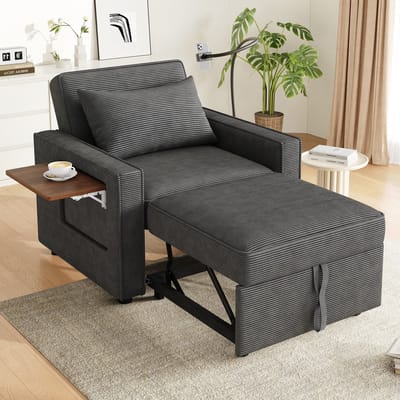 PHOEBE CAT Fauteuil - Slaapbank - USB-poorten - Mobiele telefoonhouder - Corduroy - Grijs