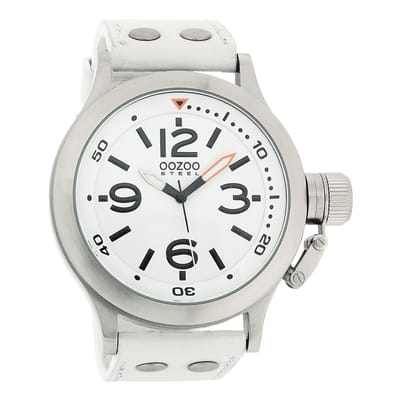 OOZOO Timepieces - Zilverkleurige horloge met witte leren band - OS202