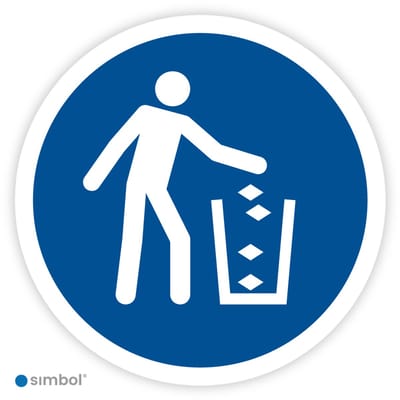 Simbol® - Stickers Afvalbak gebruiken (M030) - Formaat ø 5 cm.