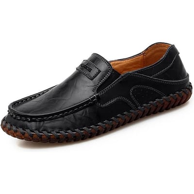 Lente en Herfst Plus Size Leren Schoenen Heren Casual Leren Schoenen Heren Plus-Size Schoenen met Ronde Neus Zacht Leer Zachte Zool Antislip Rijschoenen 48 black