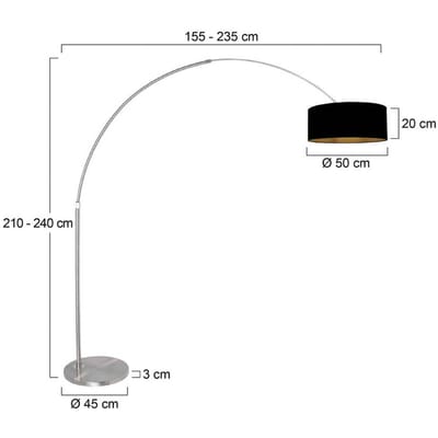 Vloerlamp staal / textiel trendy 230cm hoogte Sparkled Light 3963ST Steinhauer met zwarte kap en goudkleurige binnenkant