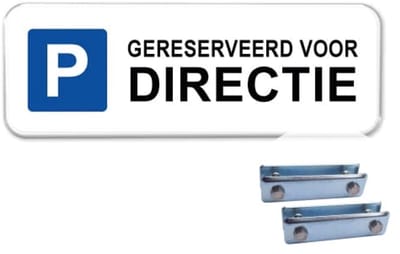 Parkeerbord Gereserveerd voor Directie - Weerbestendig Aluminium - 40x15 cm - Bevestiging: Met hekbeugels (voor spijlen- of gaashek)