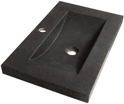 Brauer Magma Wastafel Ondiep - 60 cm - met 1 Spoelbak en 1 Kraangat - Natuursteen Basalt Antraciet