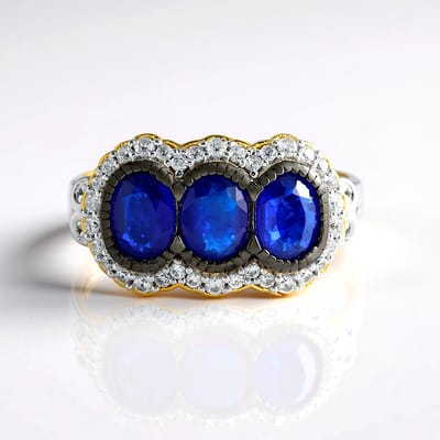 Cavill - 925 Sterling Zilver Ring - Palladium Coating - 2,16 ct Blauwe Spinel & 0,46 ct Zirkonia - Elegante Ovale Damesring