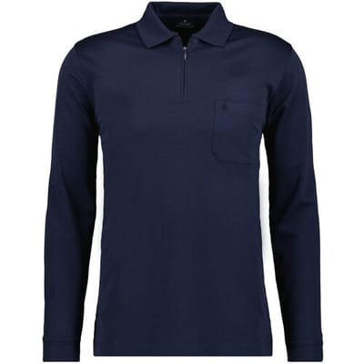 Ragman Zipper Softknit Polo Longsleeve Breast Pocket Marine / male