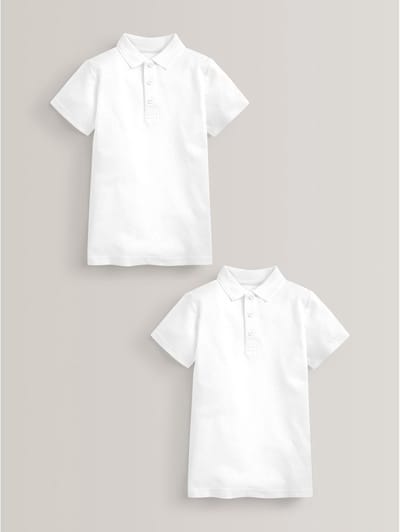 Next - Jongens - Verpakking van 2 schoolpoloshirts van 100% katoen met eenvoudige sluiting en lange mouwen - Wit