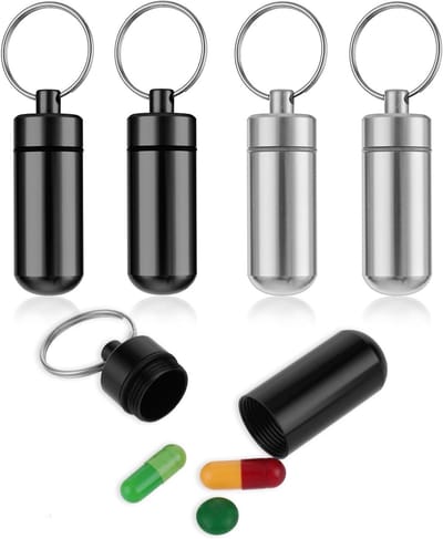 Compacte Pillendoos voor Sleutelhanger - 4 Stuks, Waterdicht, Mini Medicijn Organizer voor Reizen, Handige Dispenser voor Dagelijkse Medicatie