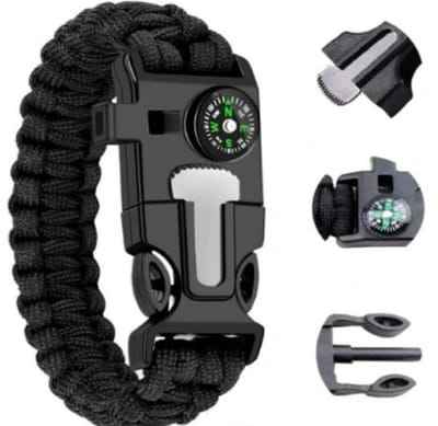 4-In-1 Paracord Survival Armband I 4 Functies I Multitool I Extra Sterk I Vuurstarter I Kompas I Fluitje I Zwart