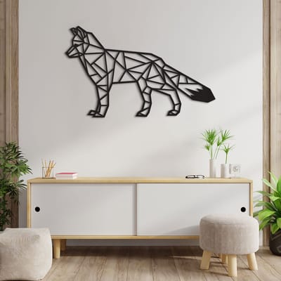 Geometrische Wanddecoratie Vos - Geometrische Muurdecoratie Vos - Geometrische Vos - Muurdecoratie Hout - Wanddecoratie Hout - Muurdecoratie Woonkamer - Wanddecoratie Woonkamer - Wanddecoratie Industrieel - Wanddecoratie Dieren - 89 x 53.5 cm