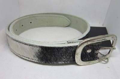 Take It - leren - lederen riem - echt leer - kinderriem - maat 65 - 65 cm - koeienhuid - koeienvacht - zwart - wit - zilveren gesp