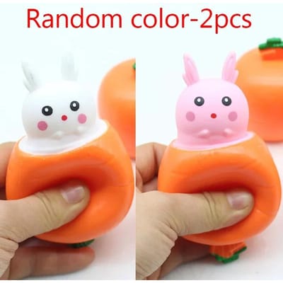 2 stuks Paaskasj en Konijn Knijp Telescopisch Speelgoed Kinderen Kinder Radijs Konijn Beker Knijp Muziekspeelgoed Creatieve Stressverlichters Cadeaus orange