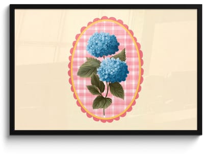 Poster in lijst - Fotolijst 90x60 cm - Posters - Bloemen - Blauw - Lijst - Bladeren - Posterlijst zwart - Decoratie - Wanddecoratie woonkamer - Muurdecoratie slaapkamer