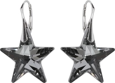 DBD - Zilveren Oorbellen - Ster - Swarovski Kristal Elements - Grijs Zwart - 20MM - Anti Allergisch