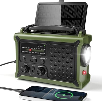 Noodradio - Draagbare Radio - Outdoor Activiteiten - 5 Stroombronnen - 12000 mAh - Groen