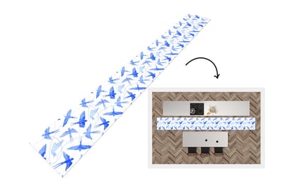 Keukenloper - Keukenmat - Patroon - Blauw - Vogel - 400x50 cm - Keuken vloerkleed
