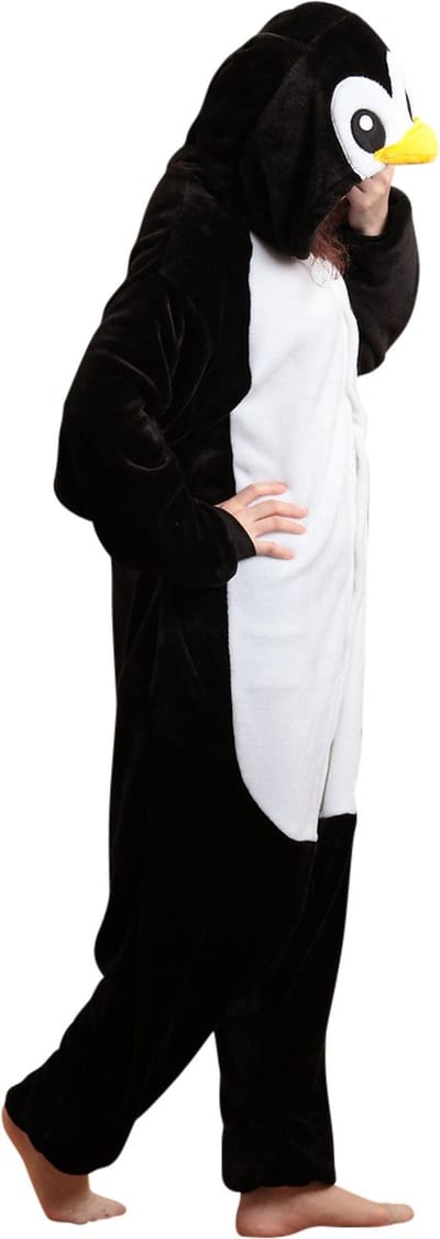 Pinguin Onesie Pak Kostuum Outfit Huispak Jumpsuit Verkleedpak - Verkleedkleding - Halloween & Carnaval - SnugSquad - Kinderen & Volwassenen - Unisex - Maat XL voor Lichaamslengte (173 - 195 cm)