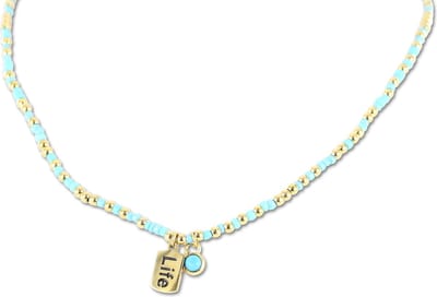 CO88 Collection 8CN-26300 Stalen Ketting met Kralen - Dames - Goudkleurig - 3 mm - Turkoois - 2,5 mm - Steentje - 5 mm - Lengte 38 + 7 cm