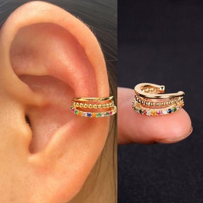1 stuks Holle Geometrie Regenboog Cz Manchet Wrap Clip-on Oorbellen Vrouwen Meisjes Klimmer Oor Kraakbeen Bot Clips Nep Oorbel Niet Gepierced