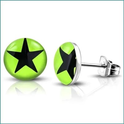 Aramat Jewels | Oorbellen | Stijlvolle Ster Oorbellen Acryl-staal | Ster-Groen-Zwart-7mm | |10mm | Staal | Kinderen, Volwassenen | Verkleurd niet