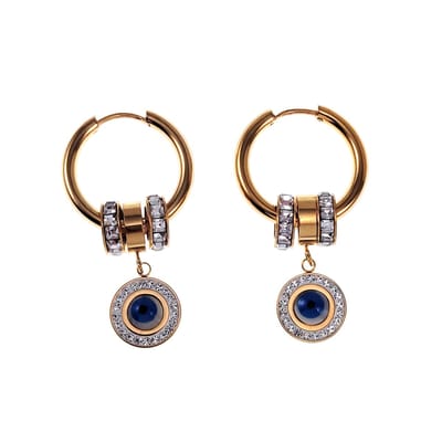 Lange Oorbellen Dames - Verguld RVS - ∅20mm Oorringen met Turks Oog Hanger