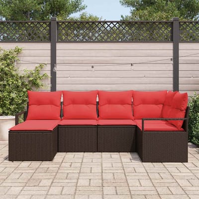 vidaXL - Bankstel - 6 - st - Bruin - en - Rood - poly - rattan