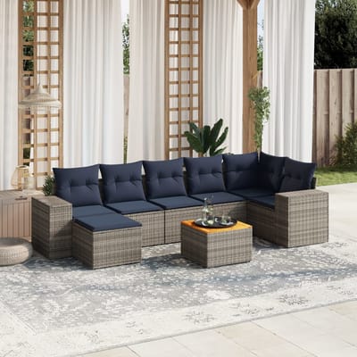 vidaXL - 8-delige - tuinbankset - met - kussens, - grijs - polyrotan
