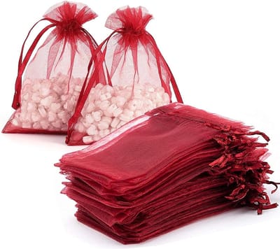 Daity 100 stuks - Organza zakjes - cadeauzakjes organza stof - trekkoord cadeauzakjes - witte bruiloft bedankjes zakjes - feestsieraden cadeauzakjes (rood，9*12cm)